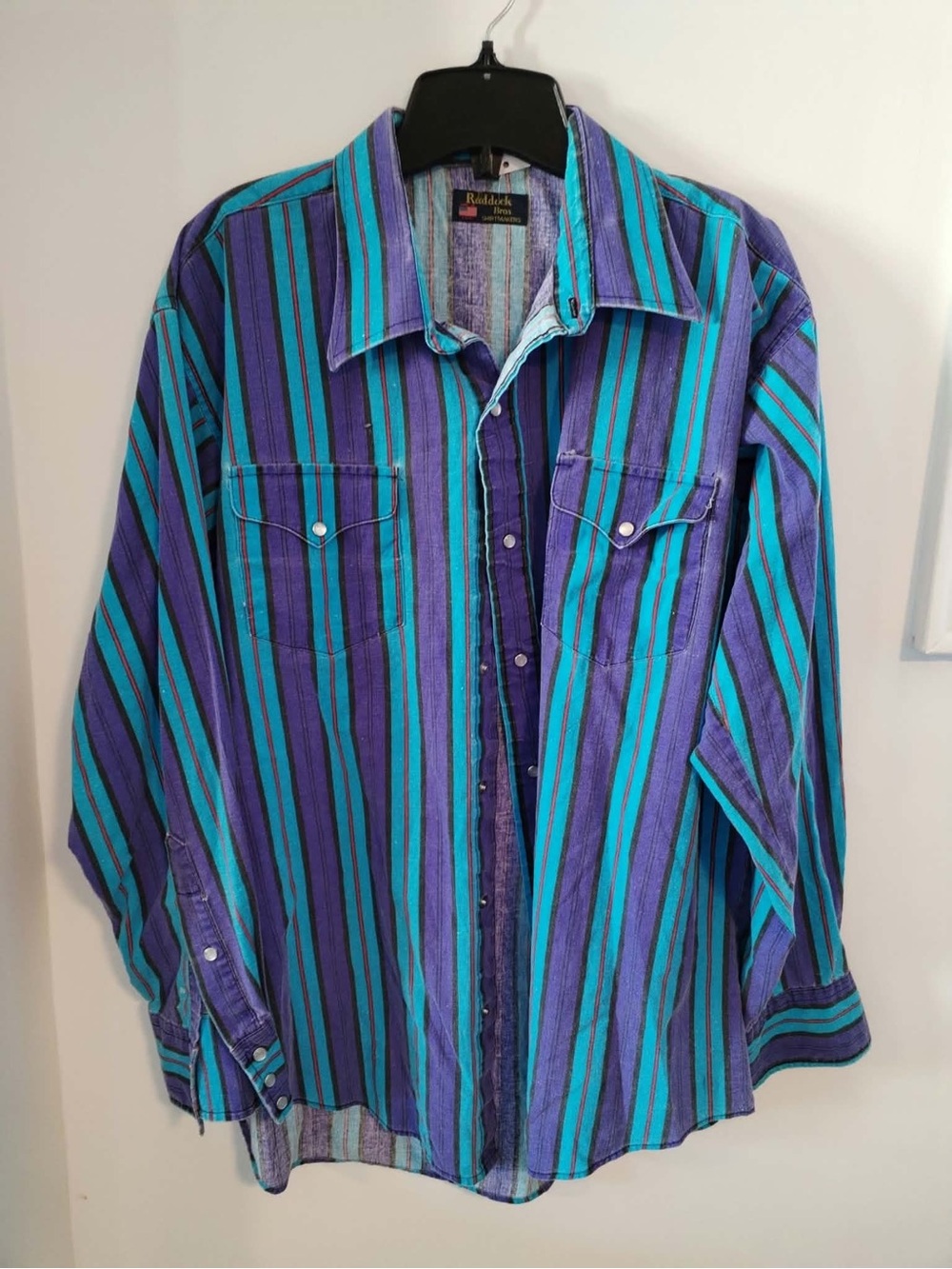 Men’s Vintage Long Sleeve Purple and Blue Striped Retro Shirt - Size XL